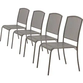 Interion Outdoor Caf Armless Stacking Chair, Steel Mesh, Bronze, 4 Pack