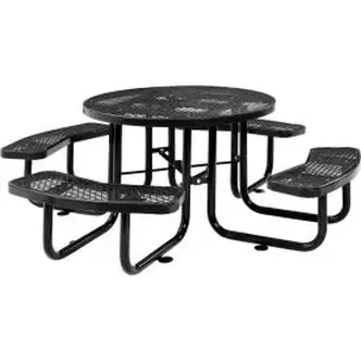 Global Industrial 46" Round Picnic Table, Expanded Metal, Black