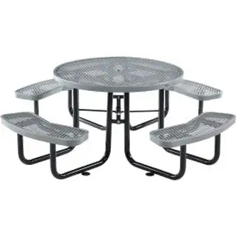 Global Industrial 46" Round Picnic Table, Expanded Metal, Gray