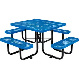 Global Industrial 46" Square Picnic Table, Expanded Metal, Blue