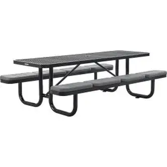 Global Industrial 8' Rectangular Picnic Table w/ Seat Cushions, Expanded Metal, Black