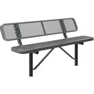Global Industrial 6' Outdoor Steel Bench w/ Backrest, Expanded Metal, In Ground Mount, Gray
