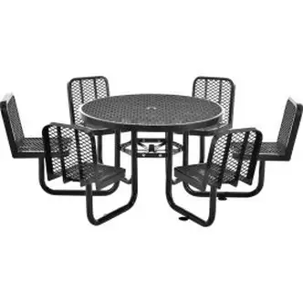 Global Industrial 46" Round Picnic Table w/ 6 Seats, Expanded Metal, Black