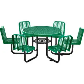 Global Industrial 46" Round Picnic Table w/ 6 Seats, Expanded Metal, Green