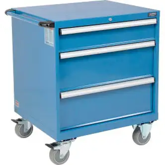 Global Industrial Mobile Modular Drawer Cabinet, 3 Drawers, w/Lock, 30"Wx27"Dx37"H, Blue