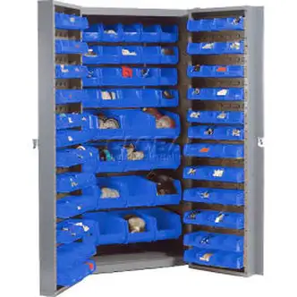 Global Industrial Bin Cabinet Deep Door - 156 Blue Bins, 16-Gauge Unassembled Cabinet 38x24x72