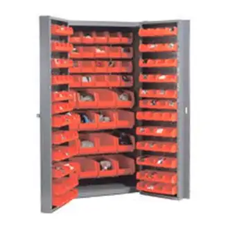 Global Industrial Bin Cabinet Deep Door - 136 Red Bins, 16-Gauge Unassembled Cabinet 38x24x72