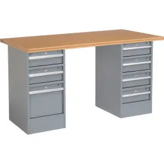 Global Industrial 72"W x 30"D Pedestal Workbench - 7 Drawers, Shop Top Square Edge - Gray