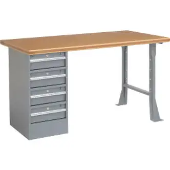 Global Industrial 60"W x 30"D Pedestal Workbench - 4 Drawers, Shop Top Safety Edge - Gray