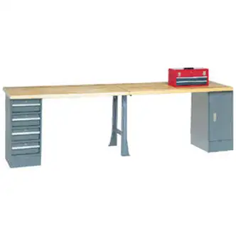 Global Industrial Extra Long Industrial Workbench, 1 Cabinet & 4 Drawers, 144"W x 30"D, Gray