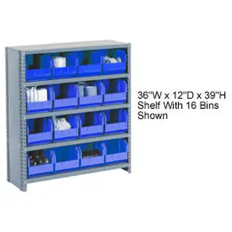 Global Industrial Steel Closed Shelving - 17 Blue Plastic Stacking Bins 6 Shelves - 36x12x39