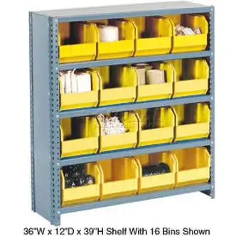 Global Industrial Steel Closed Shelving - 12 Yellow Plastic Stacking Bins 5 Shelves - 36x18x39