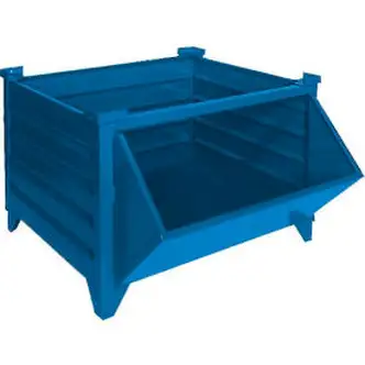 Global Industrial Stackable Steel Container W/Hopper Front, 48"Lx42"Wx24"H, Blue