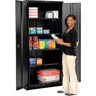 Global Industrial Storage Cabinet, Turn Handle, 36"Wx18"Dx78"H, Black, Assembled