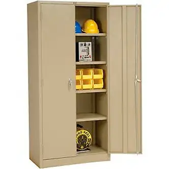 Global Industrial Storage Cabinet, Turn Handle, 36"Wx18"Dx78"H, Tan, Assembled