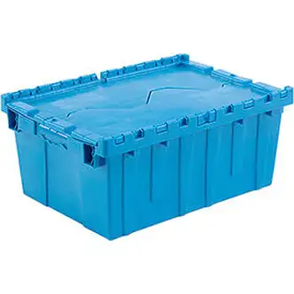 Global Industrial Plastic Attached Lid Shipping & Storage Container 21-7/8x15-1/4x9-11/16 Blue