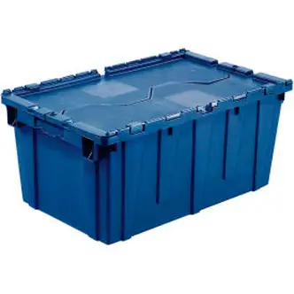 Global Industrial Plastic Shipping/Storage Tote w/ Attached Lid, 21-7/8"x15-1/4"x12-7/8",Blue