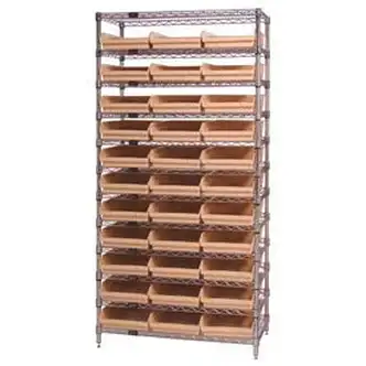 Global Industrial Chrome Wire Shelving with 33 4"H Plastic Shelf Bins Stone, 36x18x74