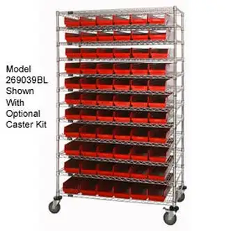 Global Industrial Chrome Wire Shelving with 143 4"H Plastic Shelf Bins Red, 48x14x74