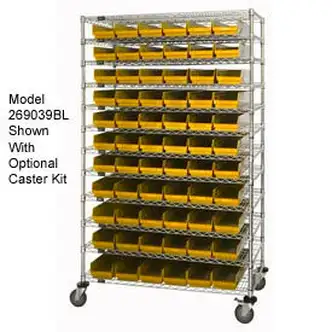 Global Industrial Chrome Wire Shelving with 88 4"H Plastic Shelf Bins Yellow, 60x14x74