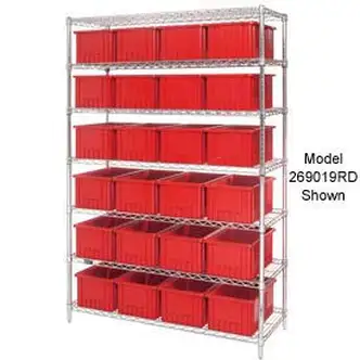 Global Industrial Chrome Wire Shelving With 24 6"H Grid Container Red, 60x24x74