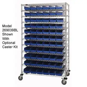 Global Industrial Chrome Wire Shelving with 110 4"H Plastic Shelf Bins Blue, 72x18x74