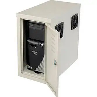 Global Industrial Computer CPU Side Cabinet with Front/Rear Doors and 2 Exhaust Fans, Beige