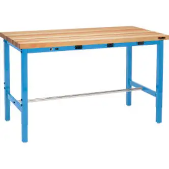 Global Industrial 60 x 30 Adjustable Height Workbench - Power Apron, Birch Square Edge Blue