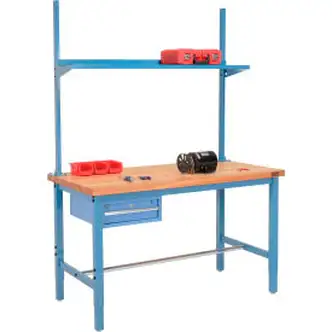 Global Industrial 72x36 Production Workbench Maple Square Edge - Drawer, Upright & Shelf-BL
