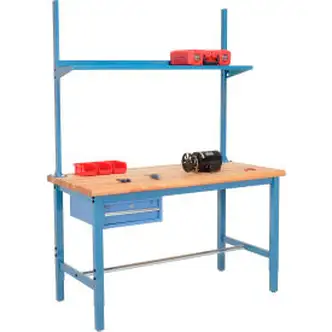 Global Industrial 60x30 Production Workbench Maple Safety Edge - Drawer, Upright & Shelf BL