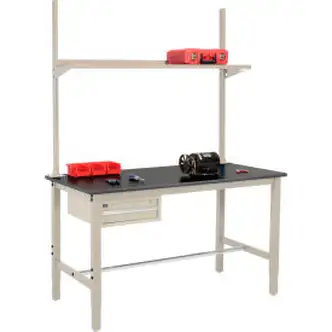 Global Industrial 60x36 Production Workbench Phenolic Safety Edge, Drawer, Upright & Shelf TN