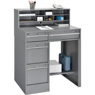 Global Industrial Pedestal Shop Desk w/ 4 Drawers & Shelf, 38"W x 29"D, Gray