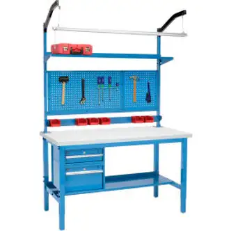 Global Industrial 60 x 30 Production Workbench - Laminate Square Edge Complete Bench - Blue