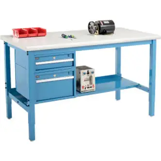Global Industrial 60 x 30 Production Workbench - Laminate Safety Edge - Drawers & Shelf - Blue