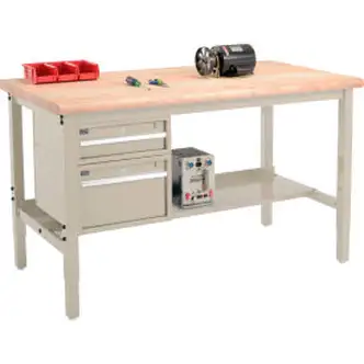 Global Industrial 60"W x 30"D Production Workbench - Maple Safety Edge - Drawers & Shelf - Tan