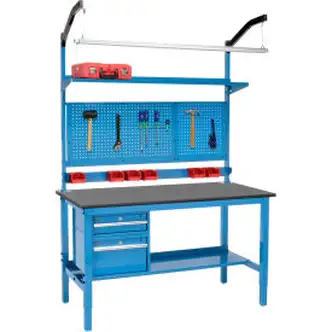Global Industrial 72 x 36 Production Workbench - Phenolic Safety Edge Complete Bench - Blue