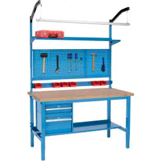 Global Industrial 60 x 36 Production Workbench - Shop Top Square Edge Complete Bench - Blue