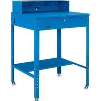 Global Industrial Flat Surfaced Shop Desk w/ Pigeonhole Riser, 34-1/2"W x 30"D, Blue