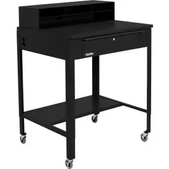 Global Industrial Flat Surfaced Mobile Shop Desk w/ Pigeonhole Riser, 34-1/2"W x 30"D, Black