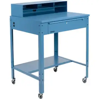 Global Industrial Flat Surfaced Mobile Shop Desk w/ Pigeonhole Riser, 34-1/2"W x 30"D, Blue