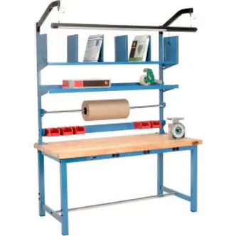 Global Industrial Packing Workbench W/Riser Kit & Power Apron, Maple Square Edge, 72"W x 30"D