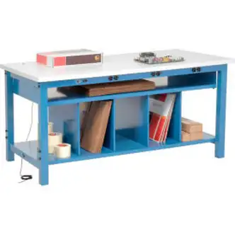 Global Industrial Packing Workbench W/Lower Shelf & Power, ESD Square Edge, 72"W x 30"D