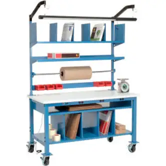 Global Industrial Complete Mobile Packing Workbench W/Power, ESD Square Edge, 72"W x 30"D