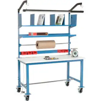 Global Industrial Mobile Packing Workbench W/Riser Kit, ESD Square Edge, 60"W x 30"D