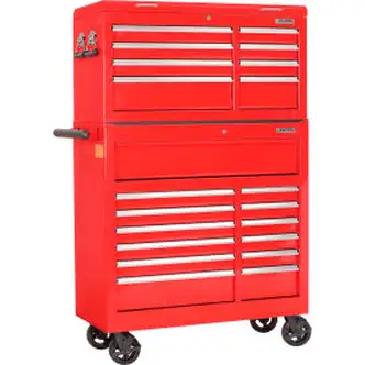 Global Industrial 42-3/8" x 18" x 60-7/8" 21 Drawer Red Roller Tool Cabinet & Chest Combo