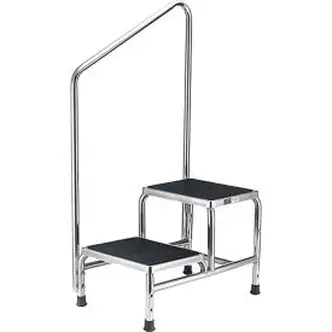 Global Industrial Chrome Two-Step Foot Stool With Handrail