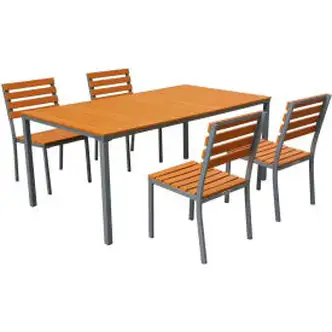 Global Industrial 70" Rectangular Resin Outdoor Dining Table & Chair Set, 4 Chairs