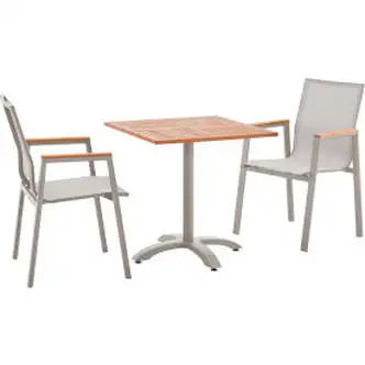 Global Industrial Outdoor Dining Set, 27-1/2" Square Teakwood Table & 4 Sling Armchairs