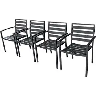 Global Industrial Aluminum Slatted Dining Armchair, Black, 4 Pack