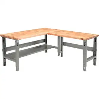 Global Industrial L-Shaped Workbench, 72 x 78", Adjustable Height, Maple Square Edge